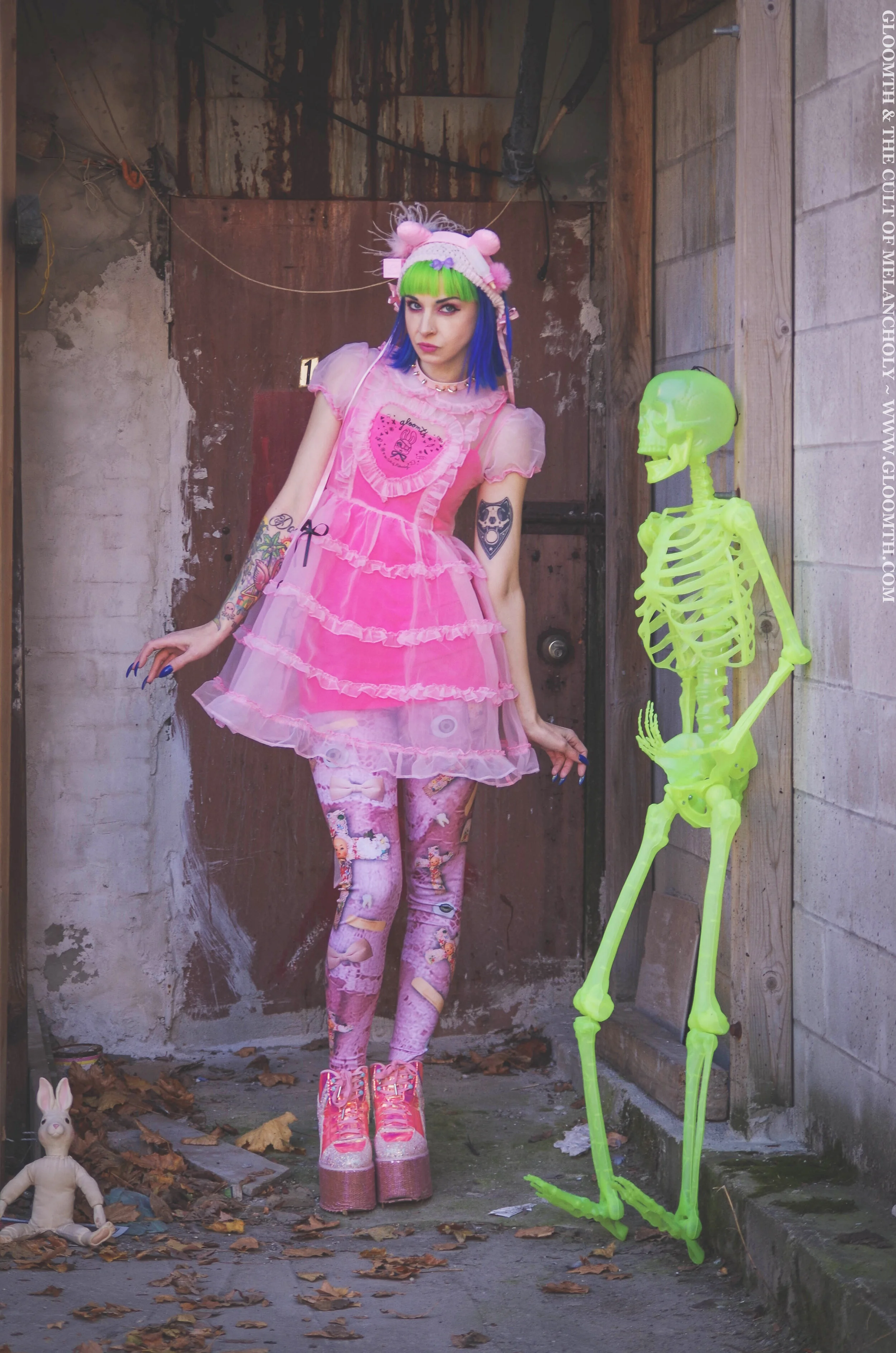 コスプレ衣装 majoh LACE UP BABY DOLL DRESS pink Bubblegum Pink Sheer Babydoll Dress — Gloomth